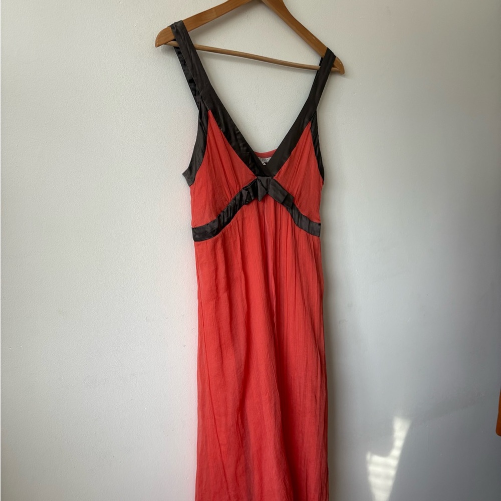 Vintage Nougat London silk Coral Red Midi Dress